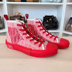 Christian Dior Canvas Oblique Mens B23 High Top Sneakers 43 Bordeaux Rouge